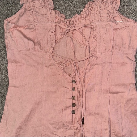 Free People Pink Sheath Dress with Flutter Sleeves Large L FP Sexy Open Back - Picture 7 of 11